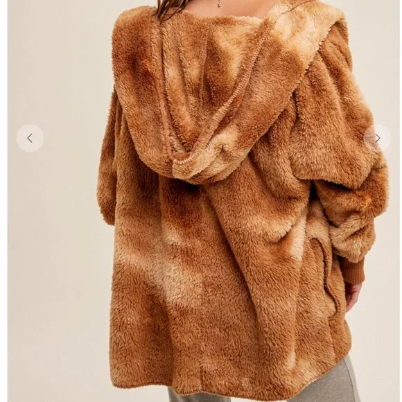 077. Womens SOFT AND COZY TIE DYE FUR OPEN JACKET WITH POCKETS - Picture 2 of 2